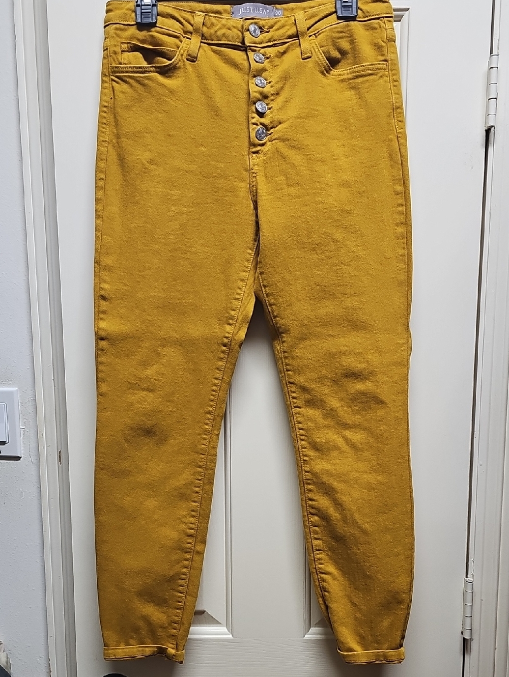 Just USA Mustard Yellow Button-Fly High-Rise Skinny Jeans